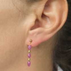 Σκουλαρίκια Κ18 χρυσά με ρουμπίνια και Κ18 χρυσά στοιχεία - F126725R